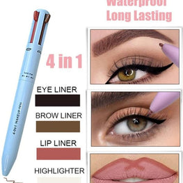 Multi-effect 4 In 1 Eyeliner Eyebrow Pencil Contour Pen Long Lasting Waterproof For Girls, Eyeliner Lipstick Highlighter Brow Liner All In One (random Color)
