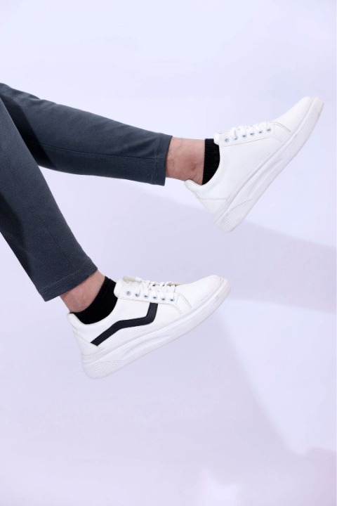 Men Casual White Sneakers With Lines Designs | Walking Shoes | Lightweight Comfortable